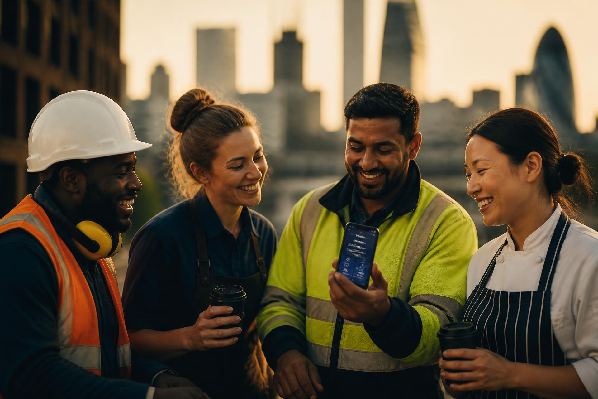 Nuvia workers enjoying Club Nuvia benefits together at golden hour